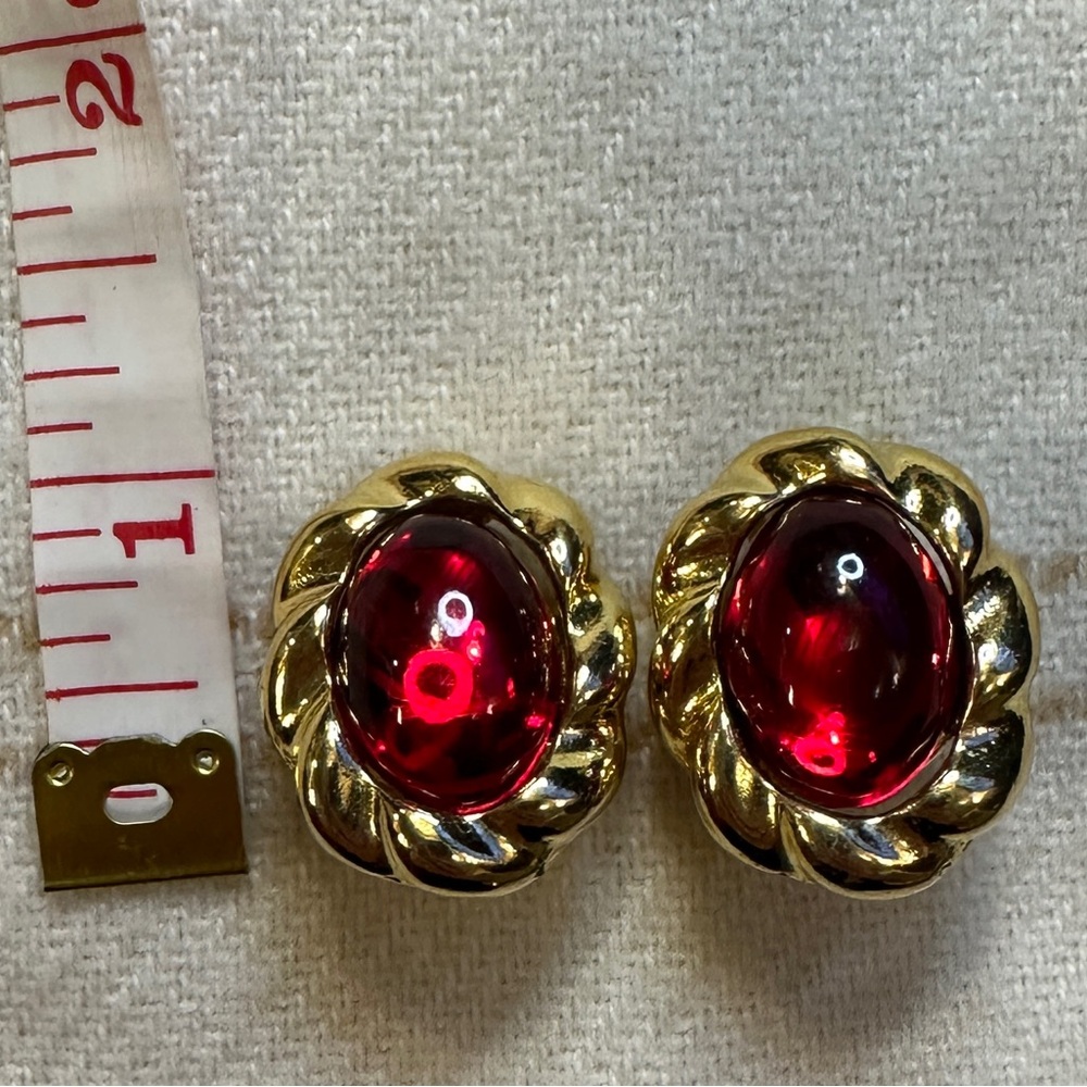 Gold and Red Vintage Clip On Earrings